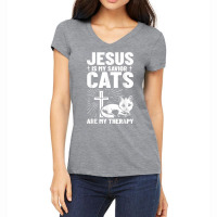 Jesus Is My Savior Cats Are My Therapy 1st Time Cat Owner T Shirt Women's V-neck T-shirt | Artistshot