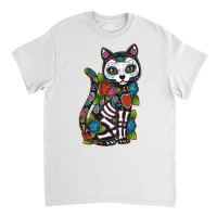 Cat Sugar Skull Mexico Calavera Dia De Los Muertos Halloween Sweatshir Classic T-shirt | Artistshot