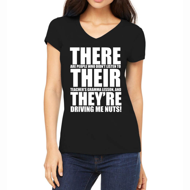 There Their They're English Grammar Humor Teacher Women's V-Neck T-Shirt by Konlasa6638 | Artistshot