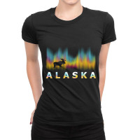 Alaska Reindeer Design With Polar Lights And Moose Pullover Hoodie Ladies Fitted T-shirt | Artistshot