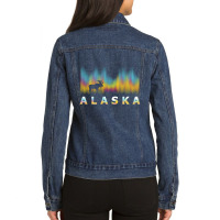 Alaska Reindeer Design With Polar Lights And Moose Pullover Hoodie Ladies Denim Jacket | Artistshot