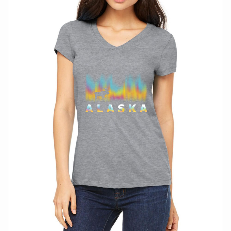 Alaska Reindeer Design With Polar Lights And Moose Pullover Hoodie Women's V-Neck T-Shirt by cm-arts | Artistshot