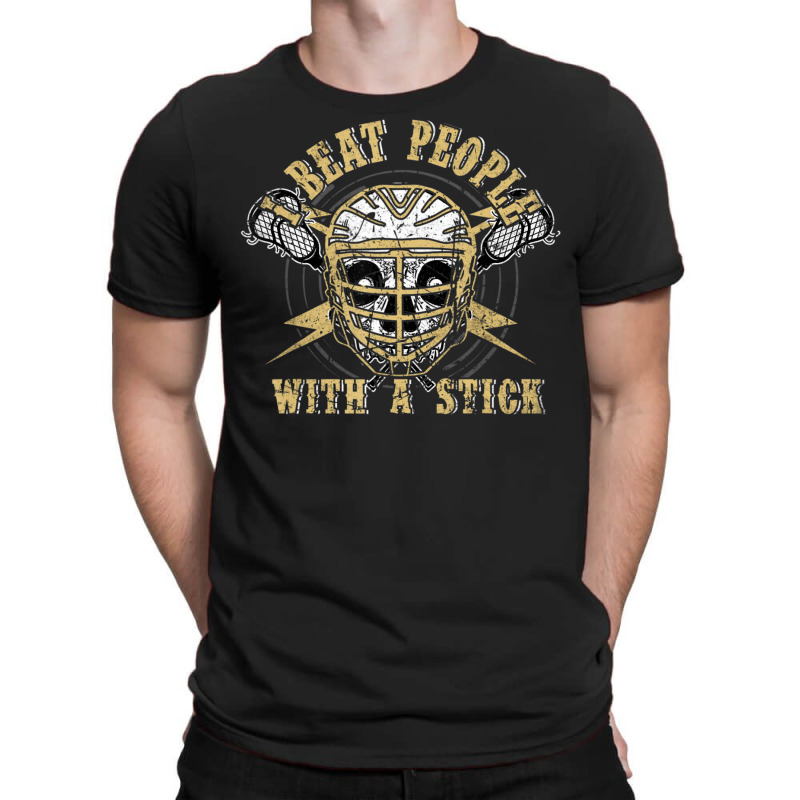 I Beat People With A Stick Skull Lacrosse Player T-Shirt by Min02 | Artistshot