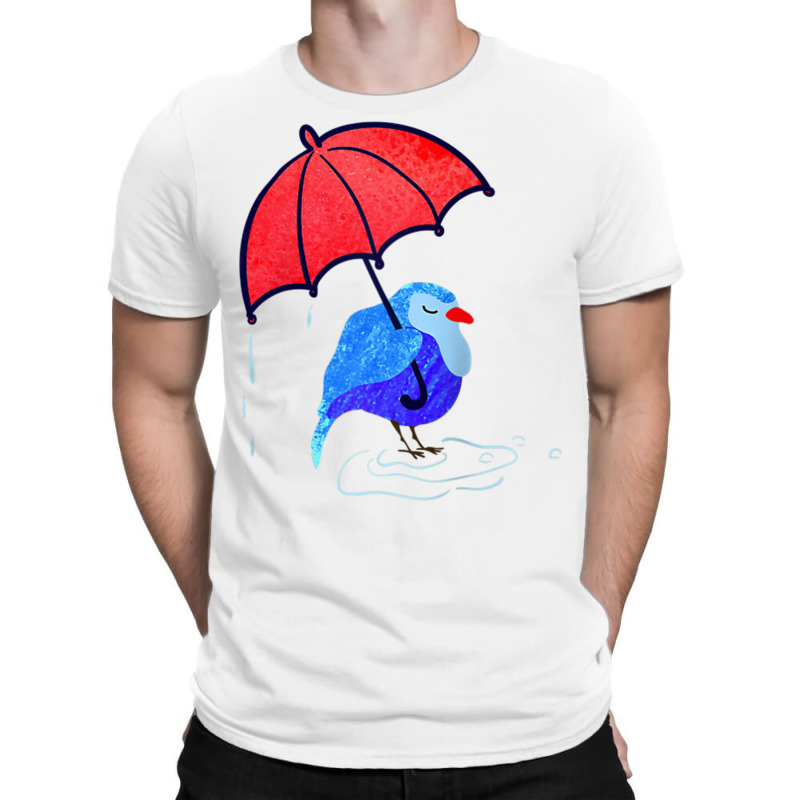 Cool Blue Bird With Red Umbrella Under Rain Animal Standing Raglan Bas T-shirt | Artistshot