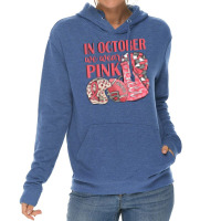 In October We Wear Pink Warrior Football Cheer Megaphone T Shirt Lightweight Hoodie | Artistshot