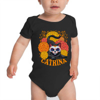 Black Cat With Catrina Mask And Flowers Baby Bodysuit | Artistshot