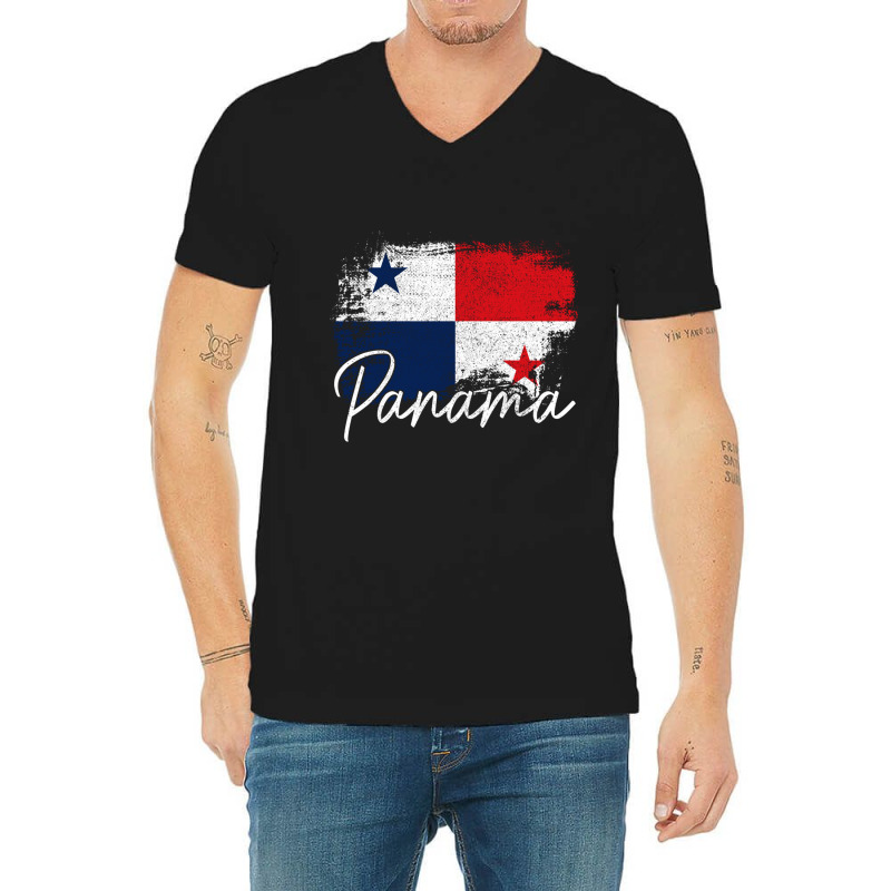 Panama Vintage Flag Panamanian Pride Roots African Pullover Hoodie V-Neck Tee by cm-arts | Artistshot