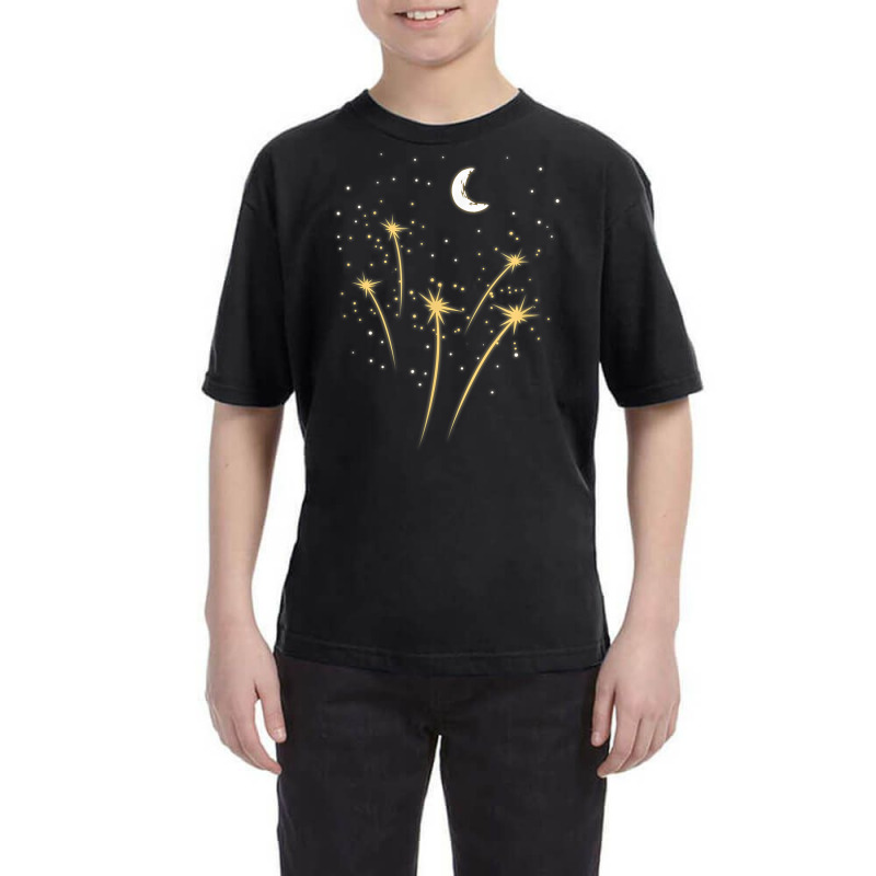 Moon Fireworks Starry Night Lunar Cresent Stargazer Gift T Shirt Youth Tee by cm-arts | Artistshot