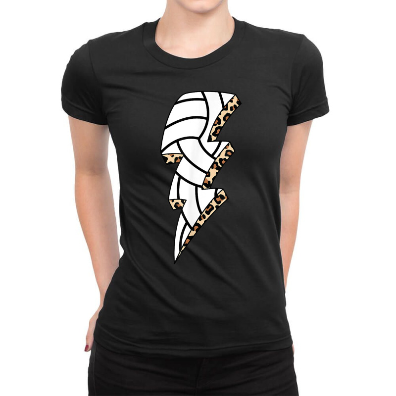 Leopard Volleyball Lightning Bolt Volleyball Mom Game Day T Shirt Ladies Fitted T-Shirt by cm-arts | Artistshot