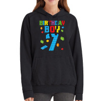 Master Builder 7th Birthday Boy 7 Seven Year Building Bricks T Shirt Vintage Hoodie | Artistshot