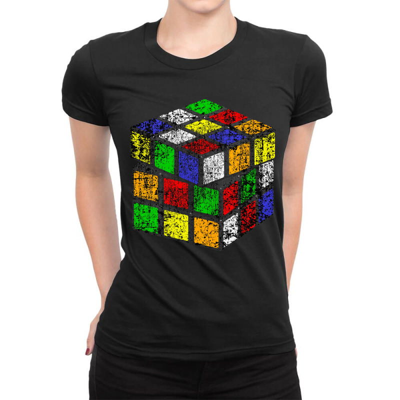 Distressed Rubik's Cube, Distressed Rubik's Cube Art, Distressed Rubik Ladies Fitted T-Shirt by SHOPERRRX5 | Artistshot