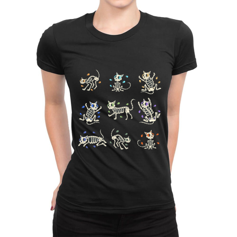 Colorful Cat Skeleton Day Of The Dead Candy Skeleton Ladies Fitted T-Shirt by atereabag | Artistshot