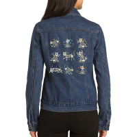 Colorful Cat Skeleton Day Of The Dead Candy Skeleton Ladies Denim Jacket | Artistshot