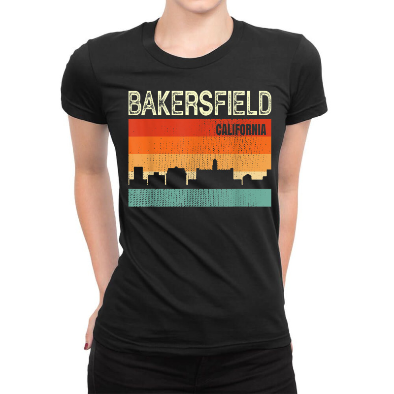 Bakersfield California Town Skyline Ladies Fitted T-Shirt by Color | Artistshot