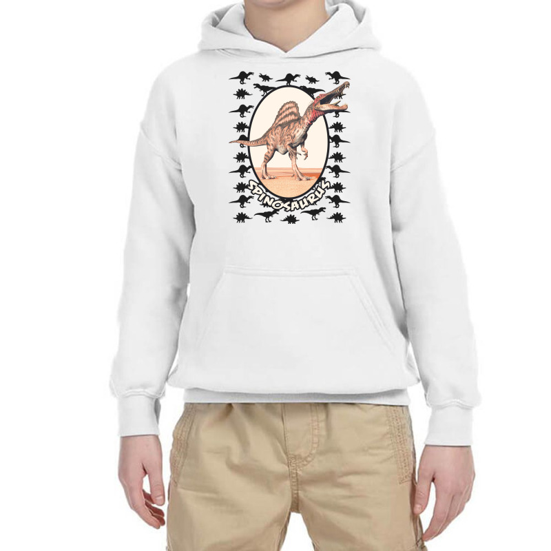 Realistic Spinosaurus Graphic With Black Dinosaur Pattern Sweatshirt Youth Hoodie | Artistshot