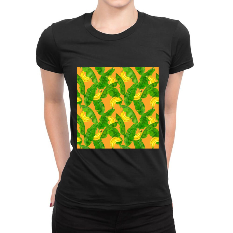 Bananas And Leaves Watercolor Design Ladies Fitted T-Shirt by Kemriban527 | Artistshot