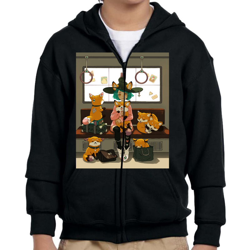 Witch And Her Foxes Youth Zipper Hoodie by Aiello Mcdade | Artistshot