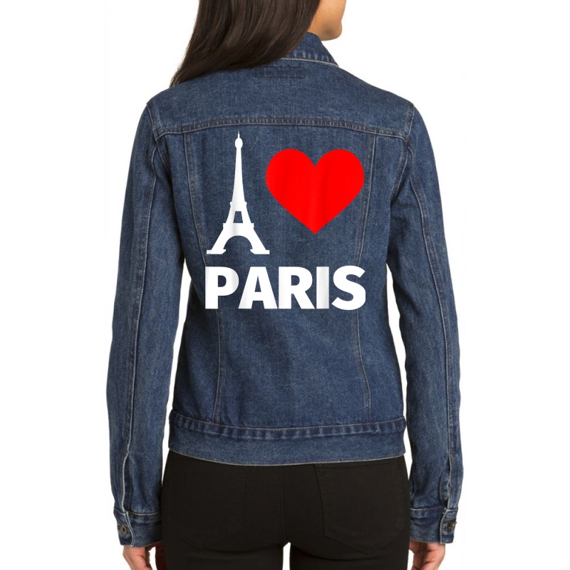 Paris Eiffel Tower   I Love Paris Shirt For Girls And Men Ladies Denim Jacket by cm-arts | Artistshot