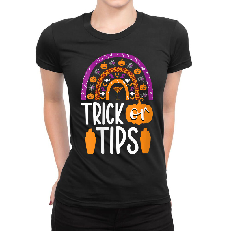 Womens Trick Or Tips Bartender Halloween Bartending Mixologist V Neck Ladies Fitted T-Shirt by cm-arts | Artistshot