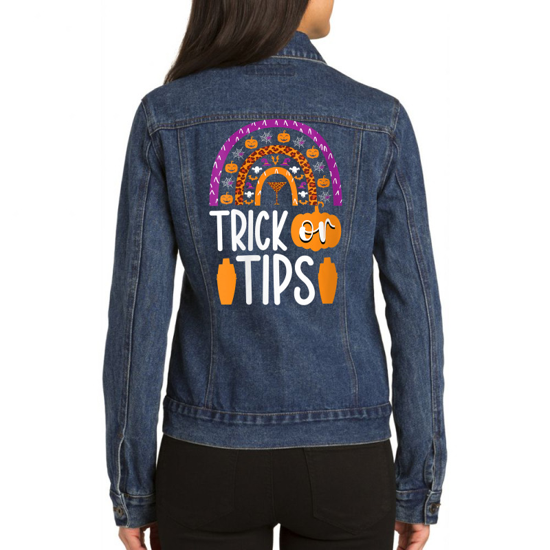 Womens Trick Or Tips Bartender Halloween Bartending Mixologist V Neck Ladies Denim Jacket by cm-arts | Artistshot