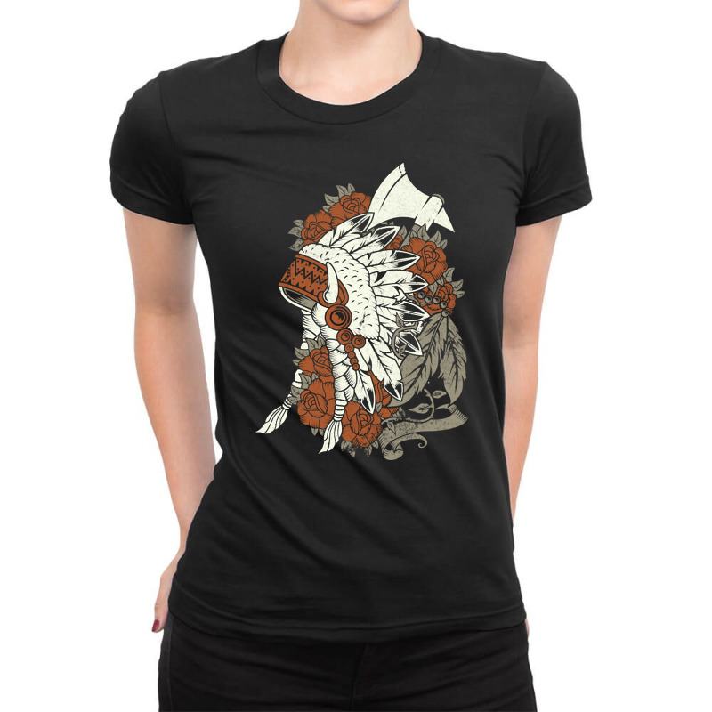 Native American Headdress, Native American Headdress Art, Native Ameri Ladies Fitted T-Shirt by SHPER904 | Artistshot