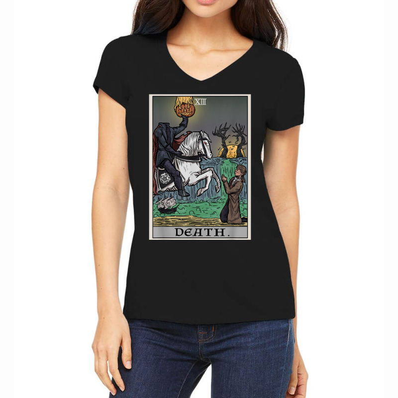 Death Tarot Card Headless Horseman Gothic Spooky Halloween Women's V-Neck T-Shirt by Uniform | Artistshot