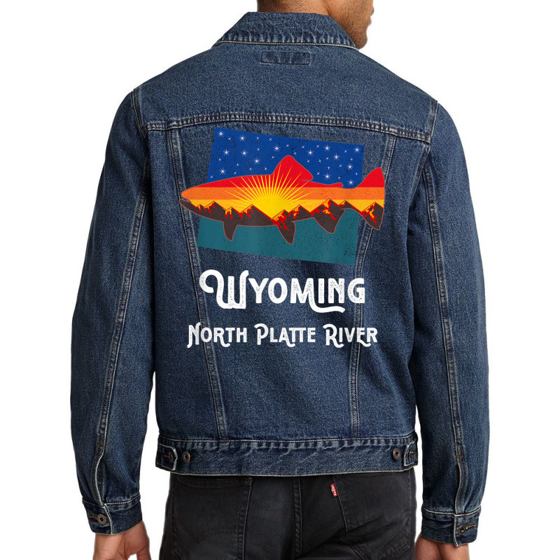 Trout Fly Fishing Nature North Platte River Mountain Sunset Men Denim Jacket | Artistshot