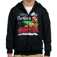 Funny Cocker Spaniel Red Truck Christmas Pajama Youth Zipper Hoodie | Artistshot