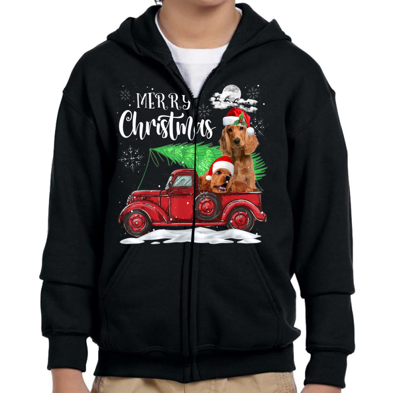 Funny Cocker Spaniel Red Truck Christmas Pajama Youth Zipper Hoodie by Sombre | Artistshot