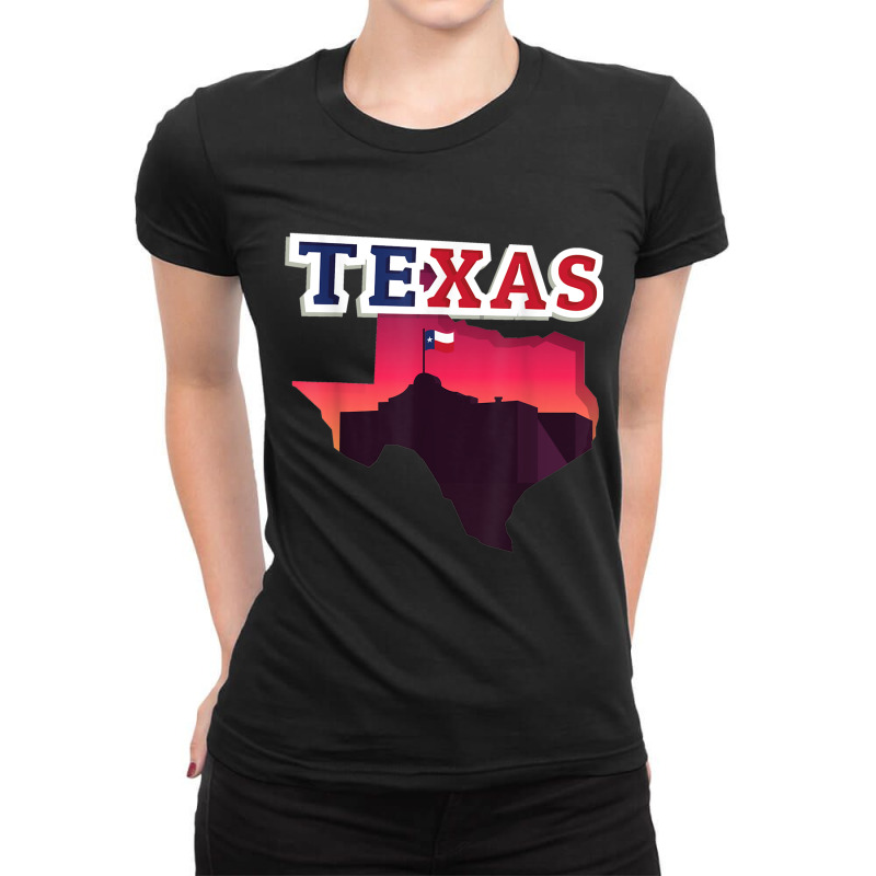 State Of Texas Map With State Flag Ladies Fitted T-Shirt by cm-arts | Artistshot