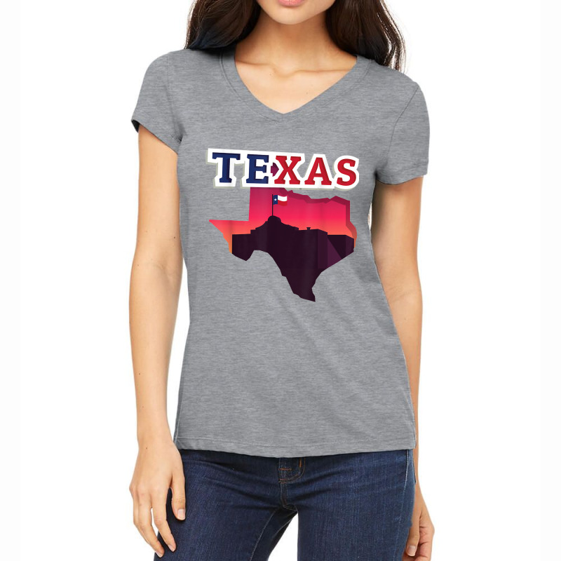 State Of Texas Map With State Flag Women's V-Neck T-Shirt by cm-arts | Artistshot