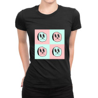 Pink And Blue Vintage Cartoon Bite Faces Ladies Fitted T-shirt | Artistshot