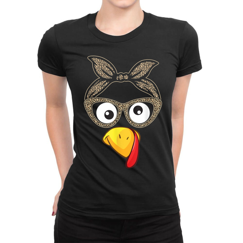 Funny Turkey Face Leopard Headband Thanksgiving Ladies Fitted T-Shirt by Posh | Artistshot