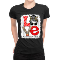 Substitute Teacher Love Messy Bun Leopard Back To School Ladies Fitted T-shirt | Artistshot