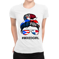 Puerto Rico Panama Flag Puerto Rican Panamanian Messy Bun T Shirt Ladies Fitted T-shirt | Artistshot