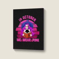 Womens In October We Wear Pink Ribbon Witch Magical Book Halloween Portrait Canvas Print | Artistshot