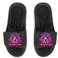 Womens In October We Wear Pink Ribbon Witch Magical Book Halloween Slide Sandal | Artistshot