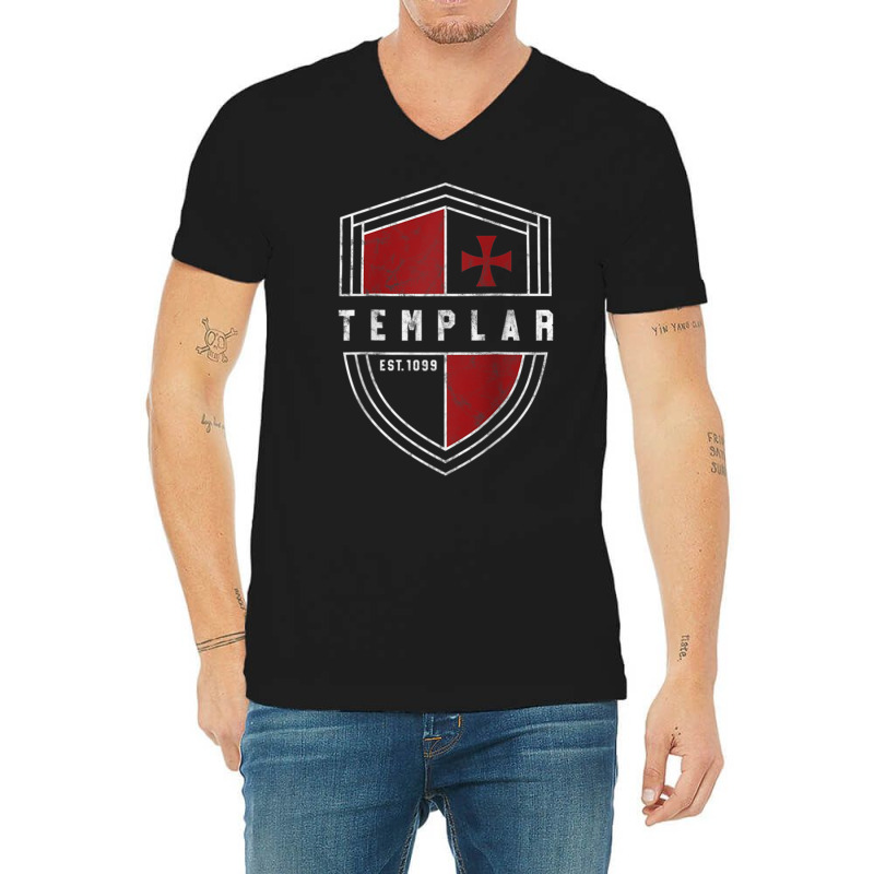 Knights Templar Cross And Shield Vintage Medieval Crusader Raglan Base V-neck Tee | Artistshot