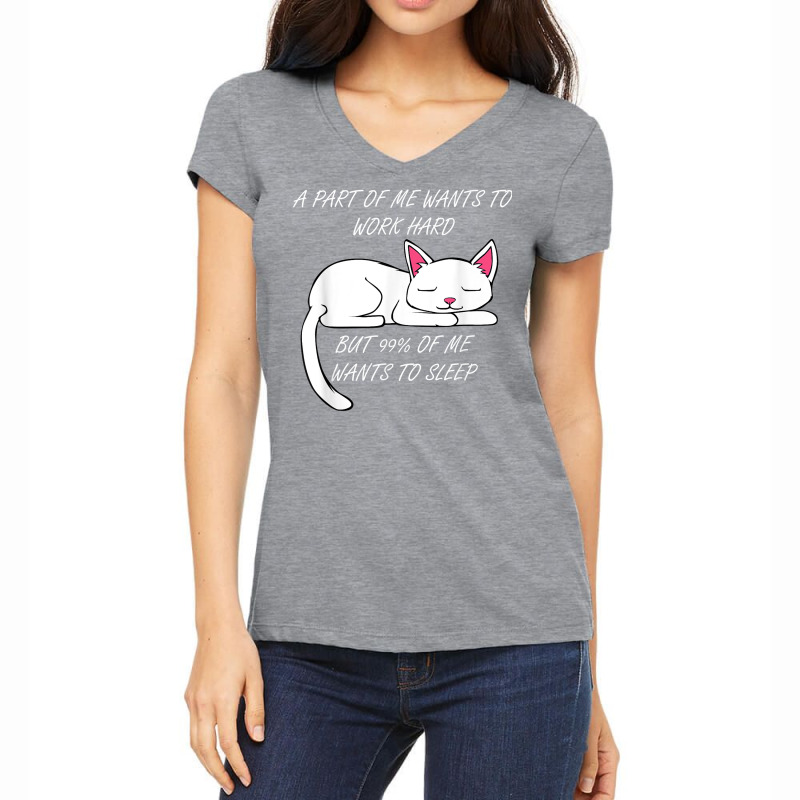 Lazy Cat Funny Kitty Work Office Excuse T Shirt Women's V-Neck T-Shirt by cm-arts | Artistshot