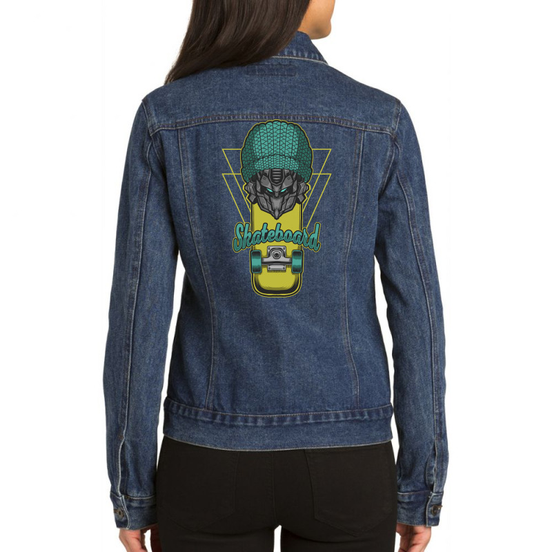 Urban Robot Skater, Urban Robot Skater Art, Urban Robot Skater Paintin Ladies Denim Jacket by SHLUFFYI | Artistshot