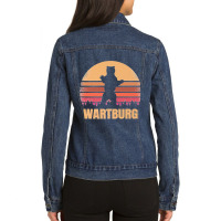 Wartburg Tennessee Vintage Bear Distressed Retro 80s Sunset Premium Ladies Denim Jacket | Artistshot