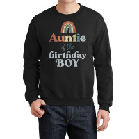 Womens Auntie Of The Birthday Boy Boho Rainbow Party Retro Supplies Crewneck Sweatshirt | Artistshot