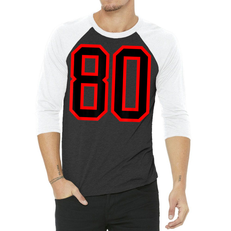 Jersey Number #80 Red Black Sports Birthday Lucky Number 80 3/4 Sleeve Shirt by Color | Artistshot