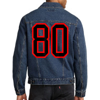 Jersey Number #80 Red Black Sports Birthday Lucky Number 80 Men Denim Jacket | Artistshot