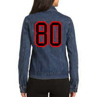 Jersey Number #80 Red Black Sports Birthday Lucky Number 80 Ladies Denim Jacket | Artistshot