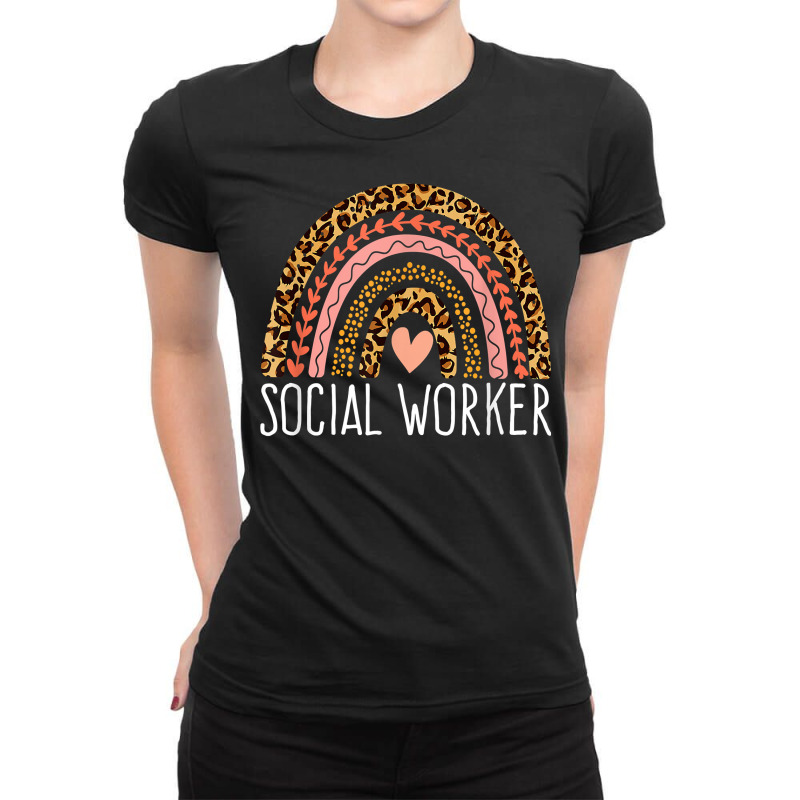 Social Worker Leopard Rainbow Social Work Women Girls T Shirt Ladies Fitted T-Shirt by cm-arts | Artistshot