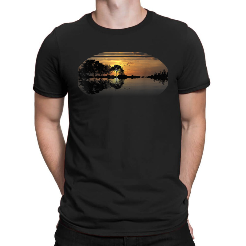 Guitar Sunset Sky Trees City Lake Reflection Special Design T T-shirt | Artistshot