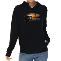 Guitar Sunset Sky Trees City Lake Reflection Special Design T Lightweight Hoodie | Artistshot