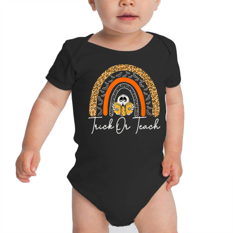 Funny Trick Or Teach Rainbow Leopard Cute Ghost Halloween Baby Bodysuit by Renew | Artistshot