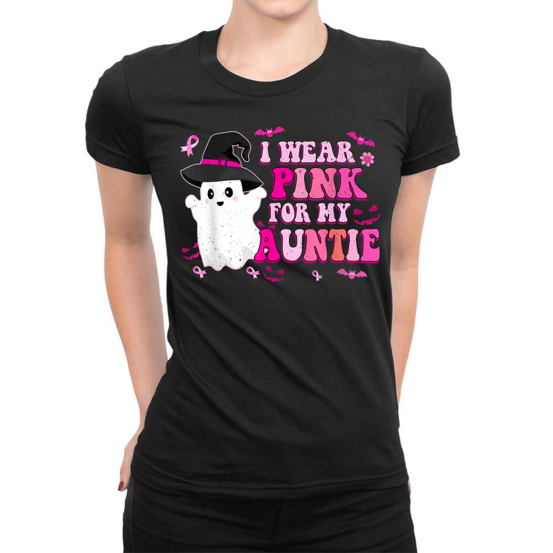 Retro I Wear Pink For My Auntie Halloween Cute Pink Ghost Ladies Fitted T-Shirt by Orchid | Artistshot